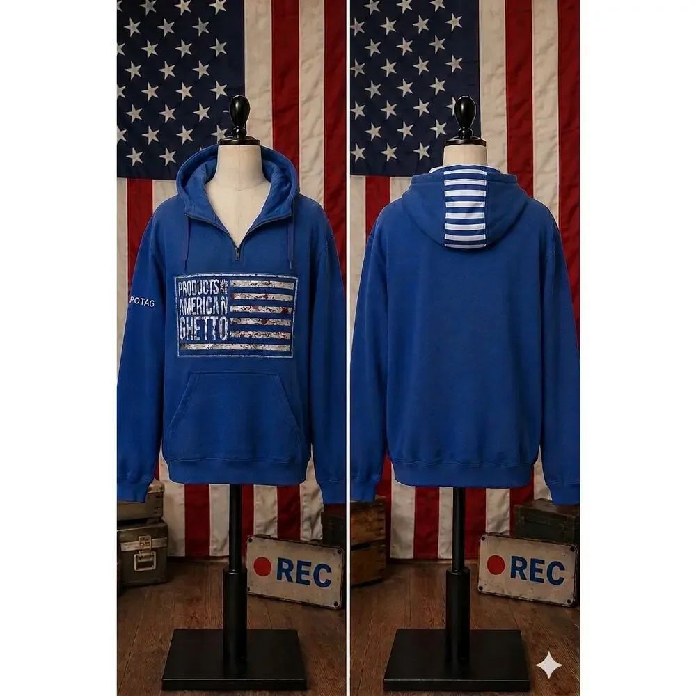 POTAG American Ghetto Blue Hoodie Pullover Sz Large Streetwear